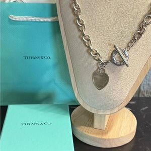Tiffany & Co. Silver Heart Tag Toggle Necklace with Tiffany Blue Accents